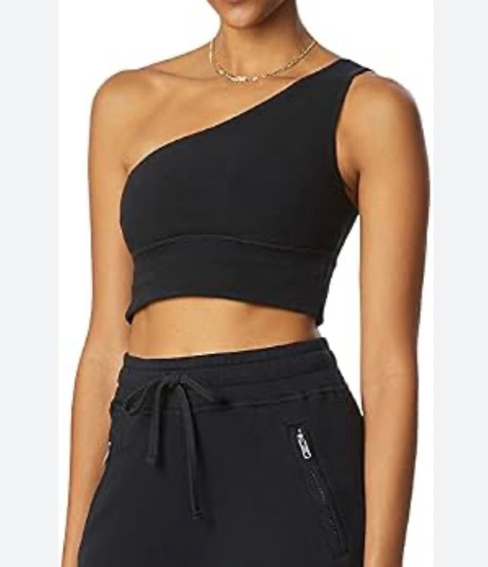 Bandier x Sincerely Jules Ivy One Shoulder Sports Bra Black Size L Cutout Crop